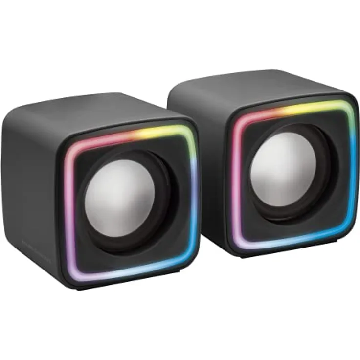 Mars Gaming MSCUBE Schwarz, Kompakte RGB Gaming-Lautsprecher, 8W DSP Soundprozessor, Lautstärkeregler