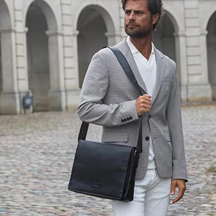 dbramante1928 MARSELISBORG 14" Notebooktasche aus nachhaltig beschafftem Vollnarbenleder, Schwarz, mit internem Organizer und verstellbarem Schultergurt – Bild 5