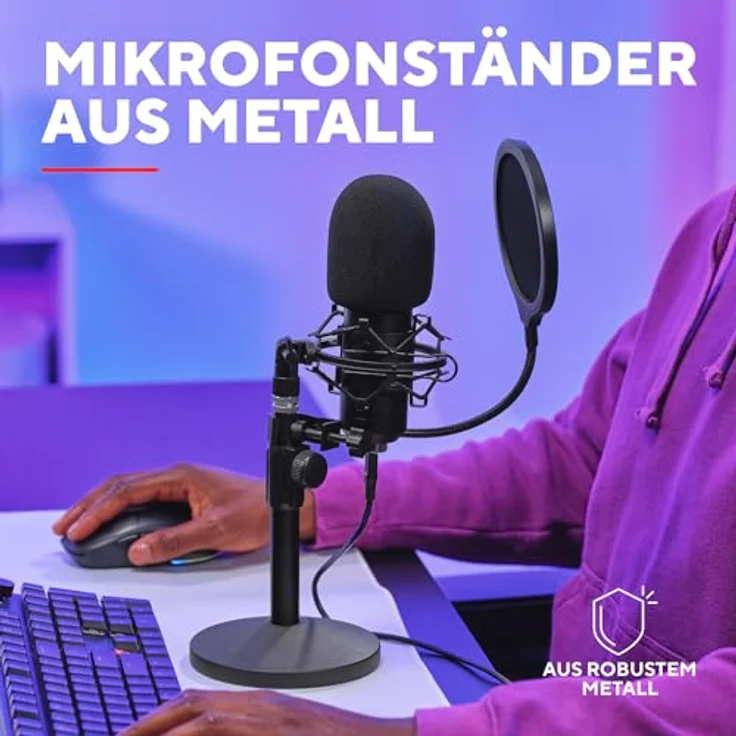 Trust Gaming GXTrust 269 Emita II Mikrofon mit verstellbarem Standfuß, Windfilter und Popfilter, USB Mikrofon mit Nierencharakteristik, 192 kHz für PC, PS4, PS5, Schwarz – Bild 4