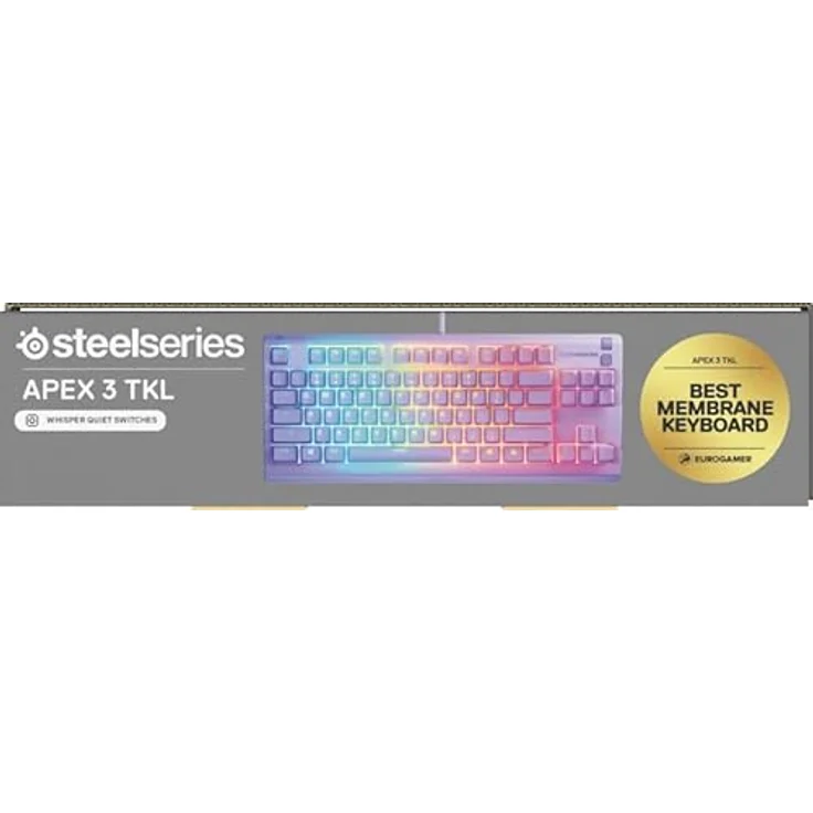 SteelSeries Apex 3 TKL Gaming-Tastatur, kabelgebunden, US QWERTY, RGB mit 8 Zonen, IP32 Wasser- und Staubschutz, Lavendel – Bild 15
