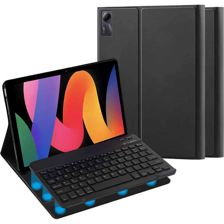 Lobwerk 2in1 Set Bluetooth Tastatur mit Beleuchtung + Hülle für Xiaomi Redmi Pad SE 11 (2023) in Schwarz, praktische Auto Sleep/Wake Funktion und rutschfeste Oberfläche