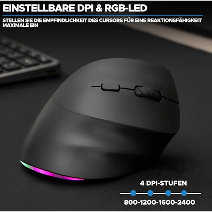 Bluestork Ergonomische Vertikale Kabellose Maus 800-2400dpi, 6 Tasten, RGB LED - Vorbeugung gegen Mausarm - Kompatibel mit PC & Mac - 2024 – Bild 4
