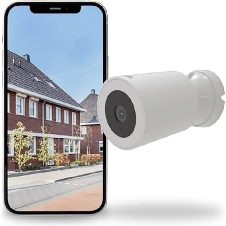 CALEX Spotlight Außenkamera mit Echtzeit Videostream, 2K Kamera, Nachtsicht, Bewegungserkennung und Spotlight 500 Lumen, WLAN Überwachungskamera in Weiß
