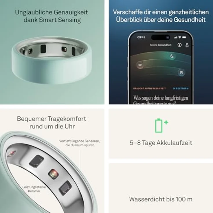 Oura Ring 4 Ceramic (6, Tide), Smart Ring in Grün mit fortschrittlicher Gesundheitsüberwachung und bis zu 8 Tagen Akkulaufzeit – Bild 5