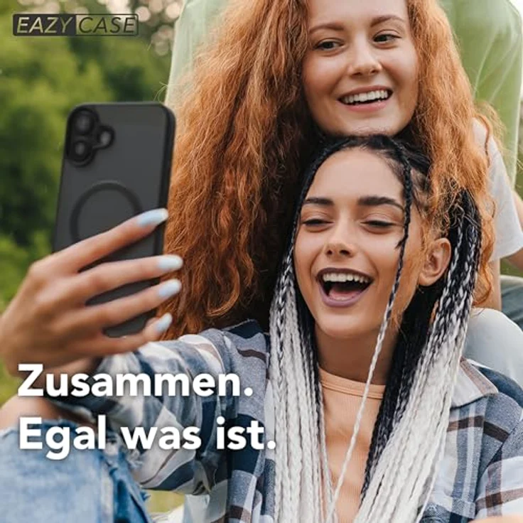 EAZY CASE Qi Charging Handyhülle für iPhone 16 Plus, Matte Schutzhülle mit 360° Ring, ultra stoßfest und kratzfest, schwarz – Bild 3