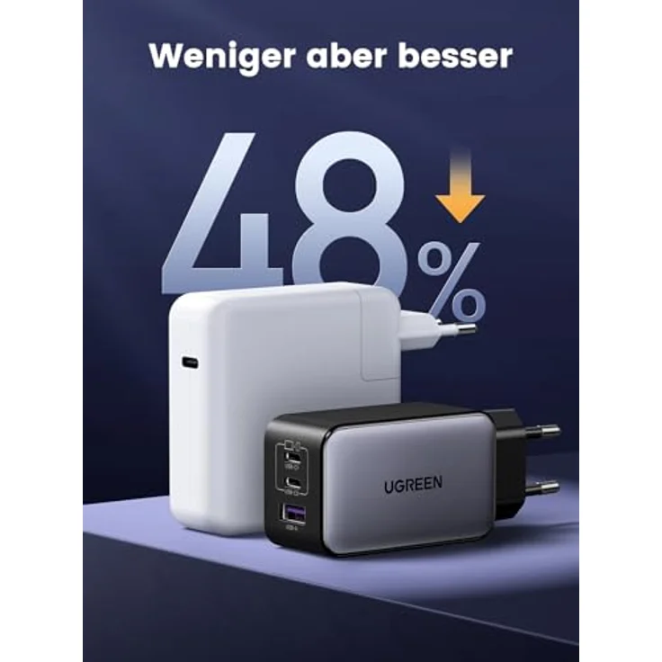 UGREEN USB-A+2xUSB-C 65W GaN Tech Fast Wall Charger EU Black – Bild 5