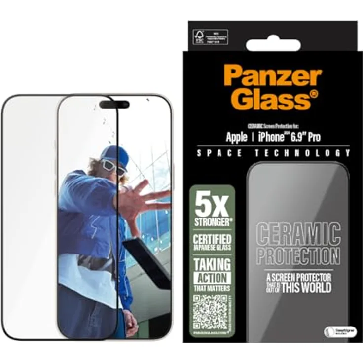 PanzerGlass CERAMIC Displayschutzfolie für Apple iPhone 16 Pro Max 17,5 cm (6,9 Zoll) 2024| Ultrastarkes japanisches Vollbild-Glas, Fall-/Kratzschutz, Anti-Fingerabdruck, hüllenfreundlich, einfache Installation
