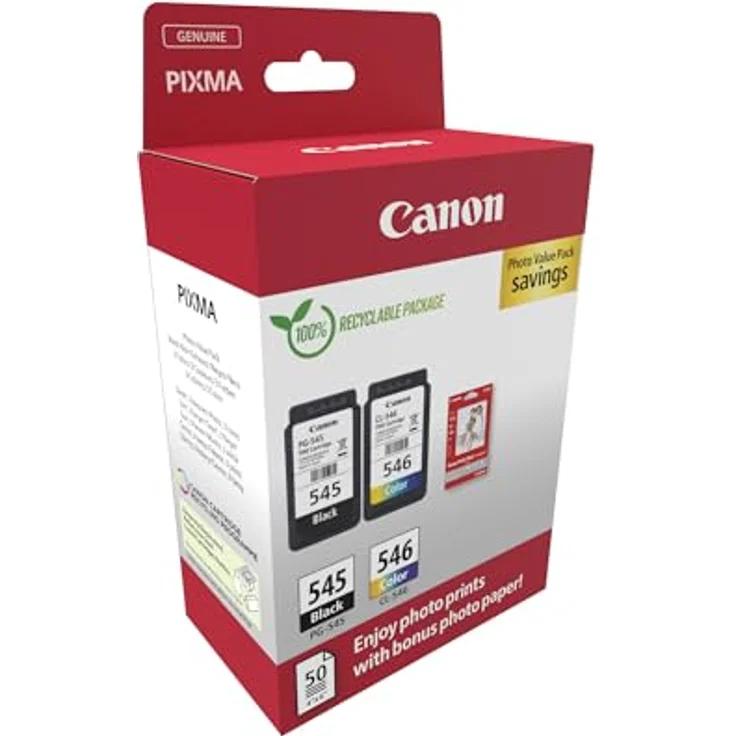 Canon Originaltinte PG-545 / CL-546 (2 Tintenpatronen; Schwarz+Farbe) - Photo Value Pack (inkl. Canon Fotopapier GP-501 50 Blatt 10x15cm) – Bild 2