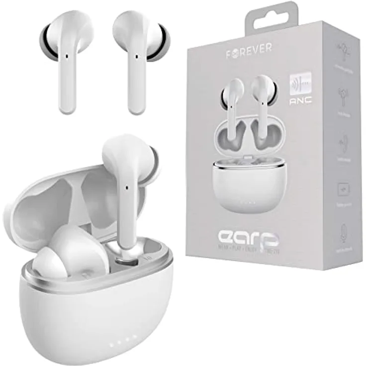Forever TWE-210 TWS ANC Earbuds Bluetooth Kopfhörer mit Ladekoffer, Mikrofon und LED-Anzeigen