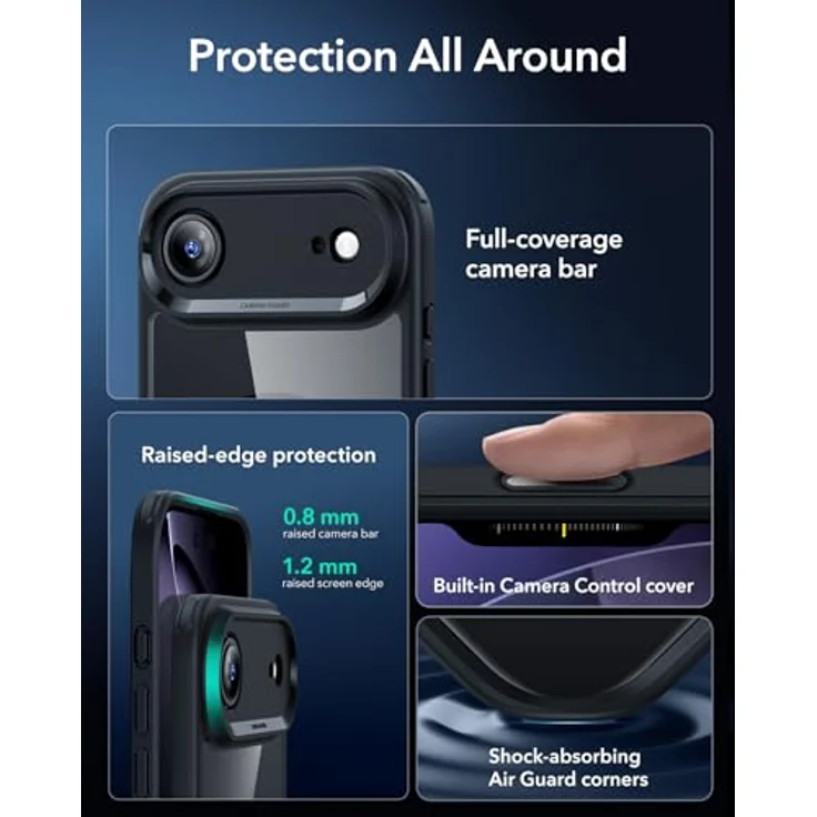 ESR Classic Hybrid HaloLock Case für Apple iPhone Air, transparent/schwarz, MagSafe-kompatibel mit Kamerasteuerung und militärischem Schutzstandard – Bild 3