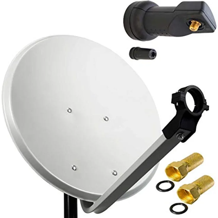 PremiumX 45cm Satellitenschüssel SAT Antenne mit Single LNB 0,1dB und 2x F-Stecker, hellgrau