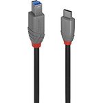LINDY Anthra Line USB 3.2 Kabel Typ C zu B, 3m, schwarze Ausführung mit 10 Gbit/s Datenrate und bi-direktionaler Funktion