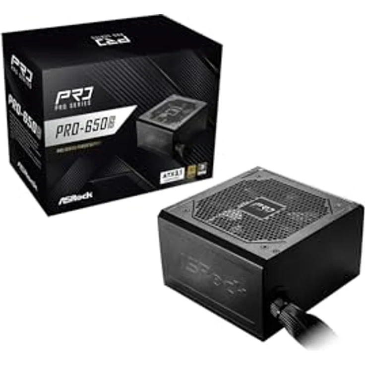 AsRock Pro Series PRO-650G, 650W ATX Netzteil mit 80 PLUS Gold-Zertifizierung, Schwarz, geräuscharmer 120 mm Lüfter, fixes Kabelmanagement – Bild 1