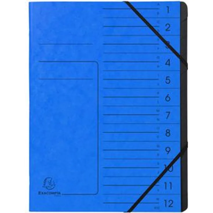 Exacompta Ordnungsmappe 541202E, A4, aus Karton, blau, 12 Fächer