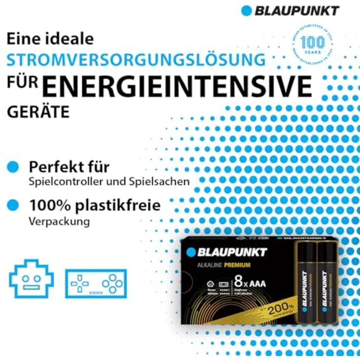 BLAUPUNKT Premium AAA Alkalibatterien, 8er Pack für Gamecontroller und Spielsachen, bis zu 10 Jahre Batteriestromschutz – Bild 2