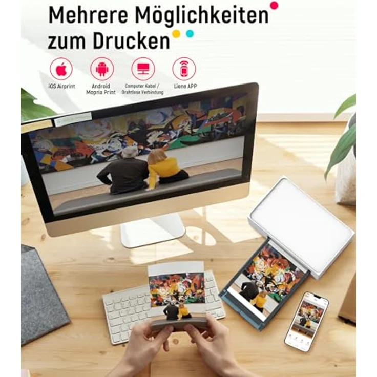Liene Fotodrucker Smartphone mit Wiederaufladbarer Akku, WiFi, 10x15cm 20 Fotopapiers und 1 Patrone, 300DPI Farbsublimation Sofortbilddrucker, Handy Drucker für Reisen/Heimgebrauch, Weiß – Bild 5