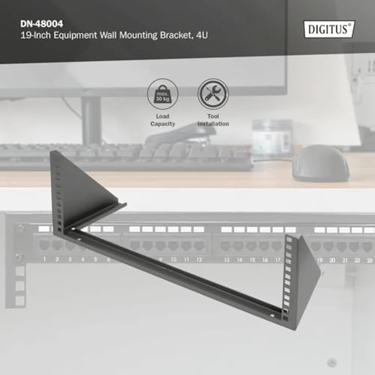 DIGITUS DN-48004 – 19-Zoll Rahmen – 4HE – Universal Wandmontage-Rahmen für 19" Equipment – Vertikal 194 x 504 x 151 mm – Schwarz – Bild 2