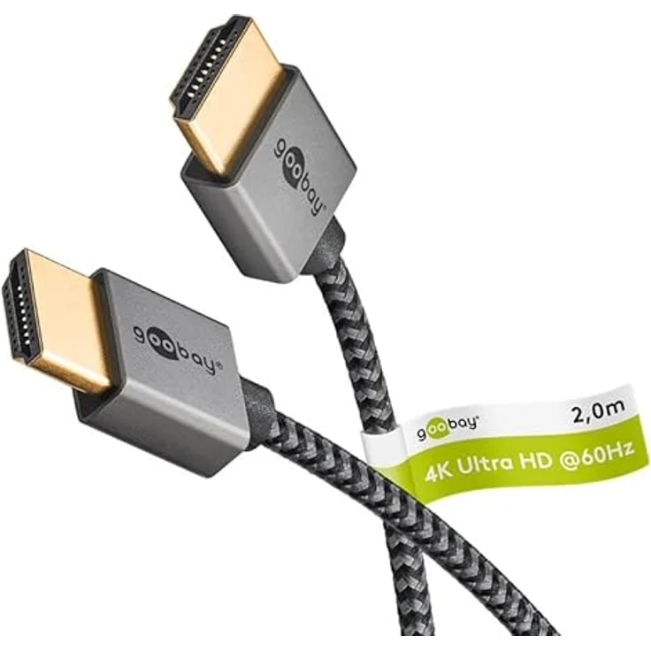 goobay Slim High Speed HDMI Kabel mit Ethernet, 2 Meter, 4K UHD @ 60Hz, 18 Gbit/s, kompatibel mit PlayStation 5, Xbox ONE, Fire TV, ultradünnes Design – Bild 1