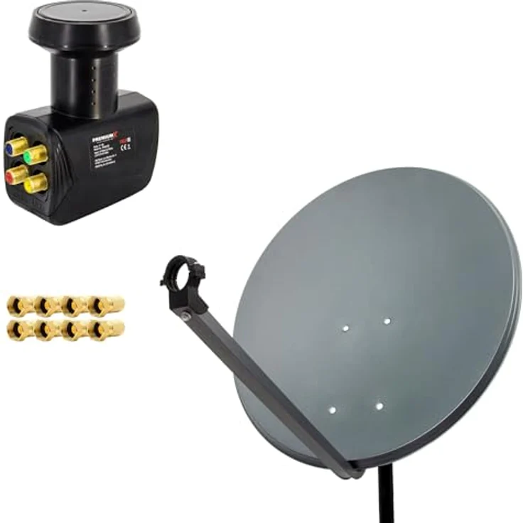 Premium X Satelliten-Komplettanlage 60cm, Aluminium Anthrazit, Quad LNB für 4 Teilnehmer, F-Stecker inklusive – Bild 1