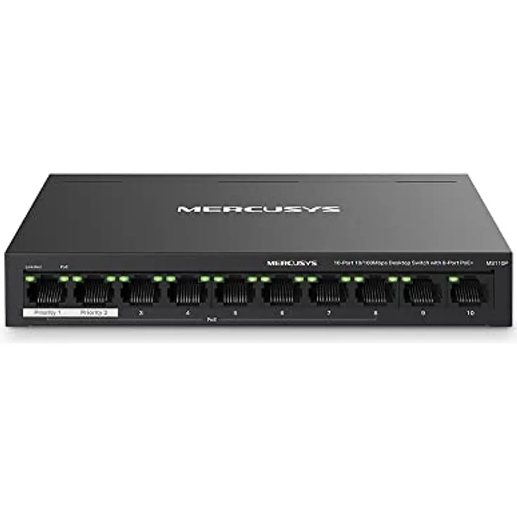 Mercusys MS110P, 10-Port Netzwerk Switch mit Power over Ethernet, Schwarz