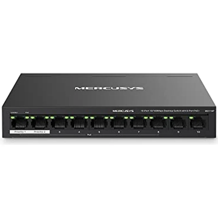 Mercusys MS110P, 10-Port Netzwerk Switch mit Power over Ethernet, Schwarz – Bild 1