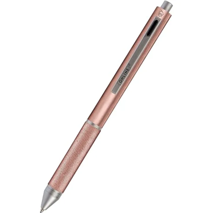 ONLINE Multipen 4-in-1, Multifunktionsstift aus Metall mit 3 Kugelschreiber-Minen in blau, schwarz und rot sowie Druckbleistift und Radierer, Farbe rosegold