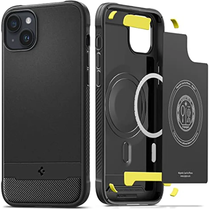 Spigen Rugged Armor MagFit Hülle Kompatibel mit iPhone 14 -Matte Black, Integriertes Magnet, Karbon Look, Air Cushion Technologie – Bild 1
