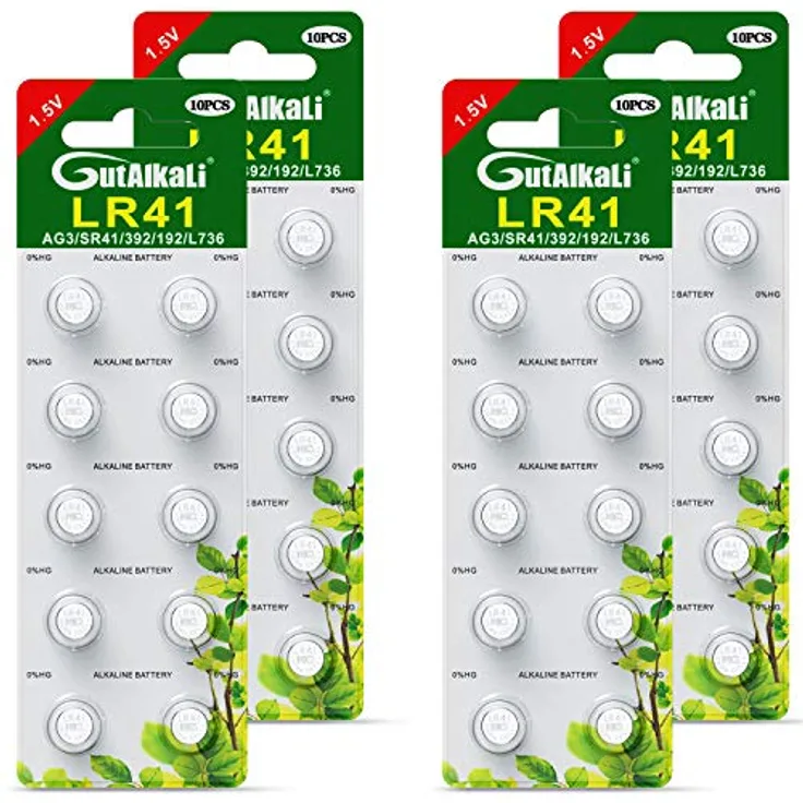 GutAlkaLi AG3 LR41 1.5V Alkaline Knopfzellen Batterien, 40 Stück ohne Quecksilber für Uhren, LED Kerzen, Spielzeuge und mehr