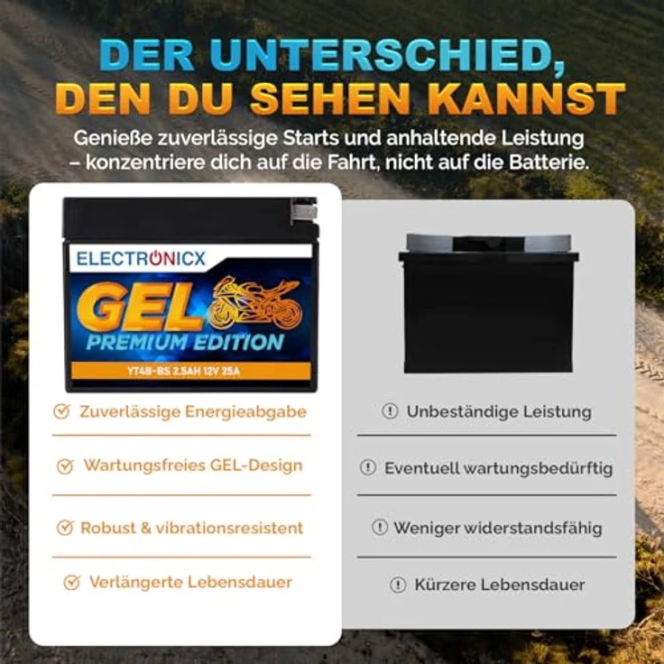 Electronicx YT4B-BS GEL Motorradbatterie 2.3Ah 12V - wartungsfrei, auslaufsicher, rüttelfest für Motorrad, Roller und Quad – Bild 7