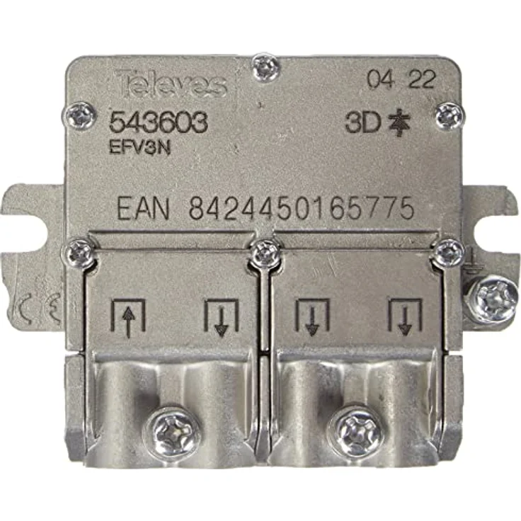Televes 543603 Kabelspalter oder -kombinator Kabelsplitter Edelstahl - Kabelspalter oder -kombinatoren (Kabelsplitter, 5-2400 MHz, Edelstahl, 8,5 dB, Sichtverpackung) – Bild 2