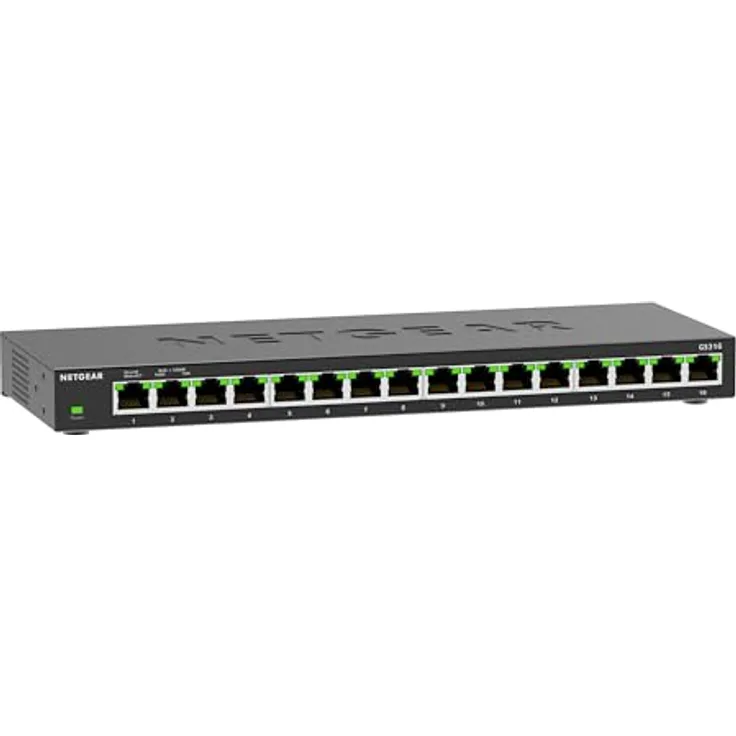 NETGEAR GS316, 16-Port Unmanaged Switch mit 16x Gigabit Ethernet Ports und lüfterlosem Design