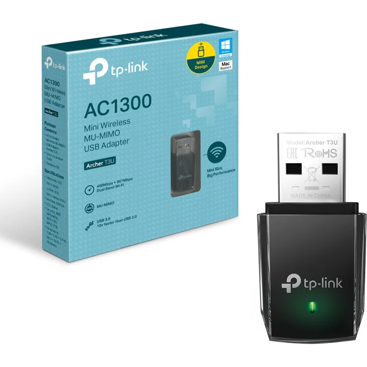 TP-Link Archer T3U AC1300 USB WLAN Stick Adapter, bis zu 867 Mbit/s auf 5GHz und 400 Mbit/s auf 2,4GHz, USB 3.0, MU-MIMO, kompatibel mit Windows und Mac OS