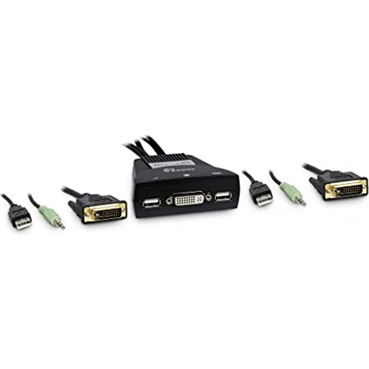 Inter-Tech KVM-LS-21DA DVI 2-Port KVM-Switch mit automatischem Audioumschalter für den Desktopbereich Kabel-Switch