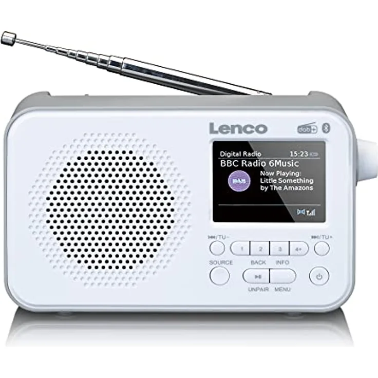 Lenco PDR-036 tragbares DAB+ Radio - Bluetooth 5.0 - PLL FM Radio - 4 Speicherplatztasten - 2,4” Farbdisplay - integrierter Akku - Uhr - Sleeptimer - weiß