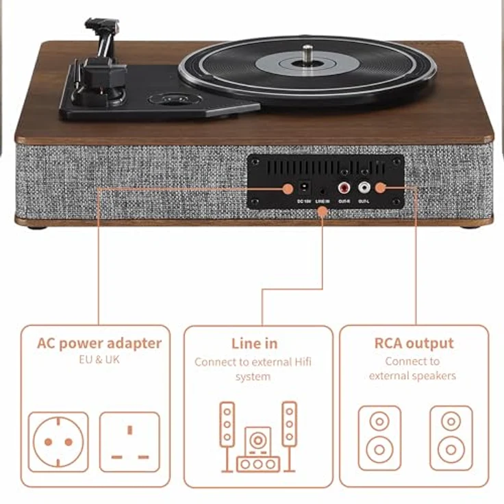 Crosley Aria Plattenspieler Grau, 3-Gang mit Bluetooth, FM-Radio und integrierten Lautsprechern – Bild 5