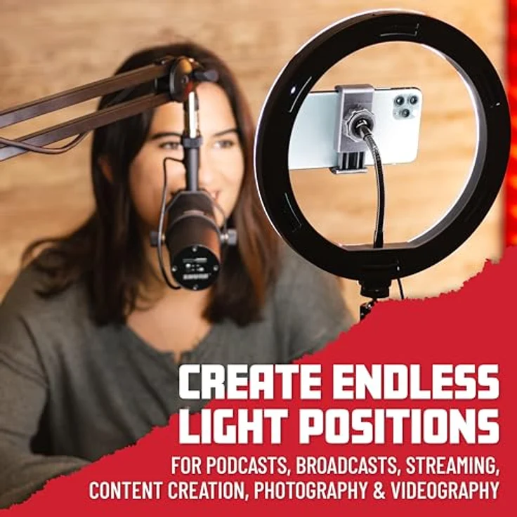 Gator Frameworks Ring Light Round Base, 10" LED-Desktop Ringlicht mit 3 Farbmodi, 10 Helligkeitsstufen und Telefonhalterung – Bild 4