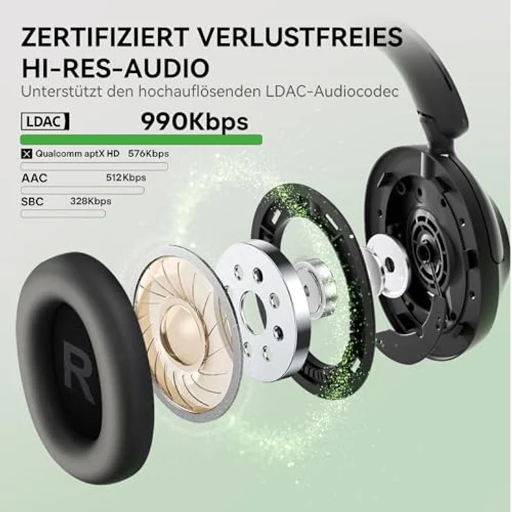 OneOdio Focus A6, Hybrid Active Noise Cancelling Kopfhörer mit 75h Spielzeit, LDAC Hi-Res Sound, Bluetooth 6.0, App-Steuerung und Dual-Mikrofon, kabellose Over-Ear-Kopfhörer für Reisen – Bild 5