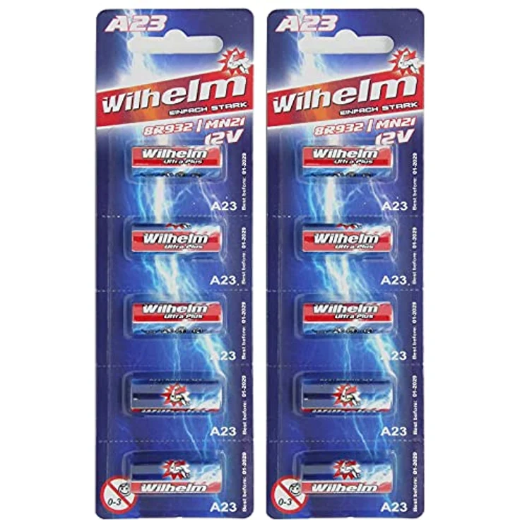 10 x A23 12V Wilhelm Alkaline Batterien MN21 V23GA 23A L1028 12 Volt 55 mAh