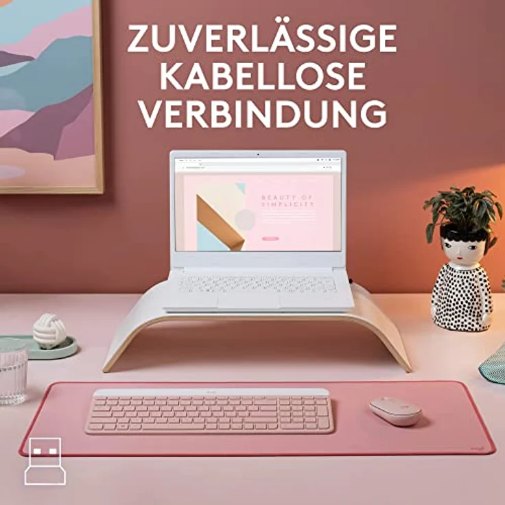 Logitech MK470 Slim Combo Kabelloses Tastatur-Maus-Set - Modernes, kompaktes Layout, Extrem leiser, 2,4-GHz-USB-Empfänger, Plug-n'Play-Konnektivität, Kompatibel mit Windows, Deutsches QWERTZ - Rosa – Bild 4
