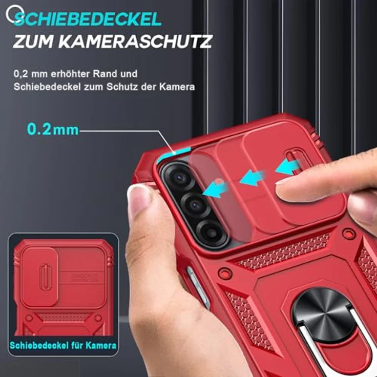 LeYi Kameraschieber Hülle für Samsung Galaxy A17 5G, Militärschutz Cover mit Schiebekamera Abdeckung und Drehhalter, Rot – Bild 2