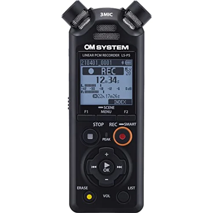 OM SYSTEM LS-P5 Videokamera-Kit, Hi-Res Audiorekorder inkl. Windschutz, Blitzschuhadapter, 3,5 mm Audiokabel, mit TRESMIC II 3-Mikrofonsystem, 16 GB Speicher, 37h Laufzeit – Bild 2
