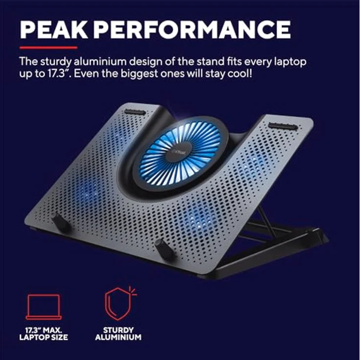 Trust Gaming Laptop Kühler GXT 1125 Quno Cooling Pad, Cooler Ständer, LED-Beleuchtung, 5 Lüftern, Verhindert Ãœberhitzung, für Laptops - Notebooks - Macbooks bis 17,3 Zoll – Bild 2