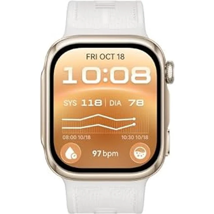 Huawei Watch D3 Gold, Smartwatch mit Schrittzähler und Herzfrequenzmessung, weißes Armband – Bild 1
