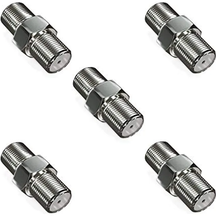 deleyCON 5 Stück SAT Adapter Verbinder - 2x F-Buchse, vernickelt, für Sat Kabel BK Anlagen, silber