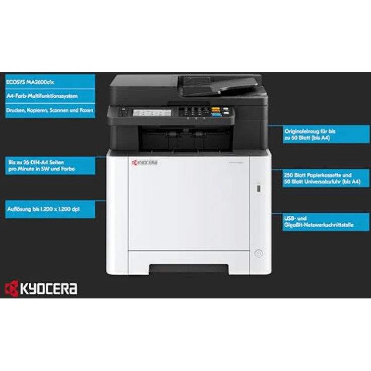 Kyocera Ecosys MA2600cfx Farblaserdrucker Multifunktionsgerät: Drucker Scanner Kopierer, Faxgerät. Mobile-Print-Funktion, umweltfreundlich und sicher. (Blau) – Bild 2
