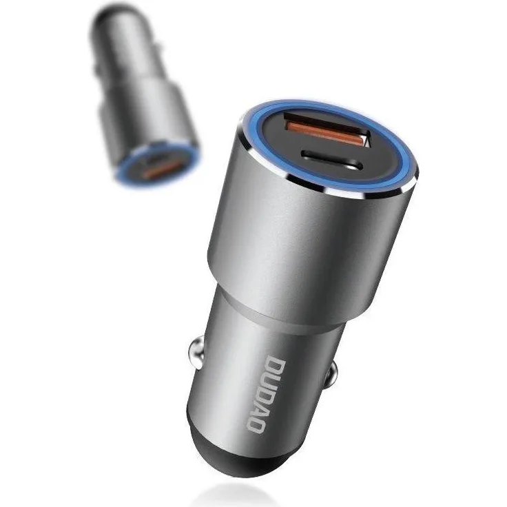 Dudao USB / USB Typ C Auto-Ladegerät Power Delivery Schnellladung 22,5 W, Grau, Aluminium mit LED-Diode