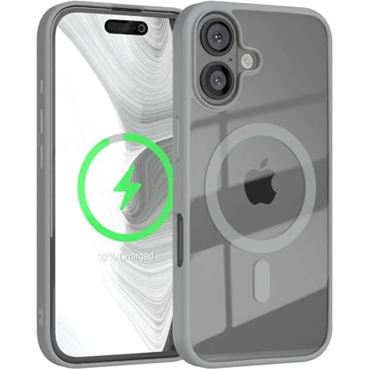 EAZY CASE Hülle für iPhone 16, Qi Charging kompatibel, ultra aufprallschutz, stoßfest und kratzfest, dünne Schutzhülle mit Kameraschutz, grau – Bild 1