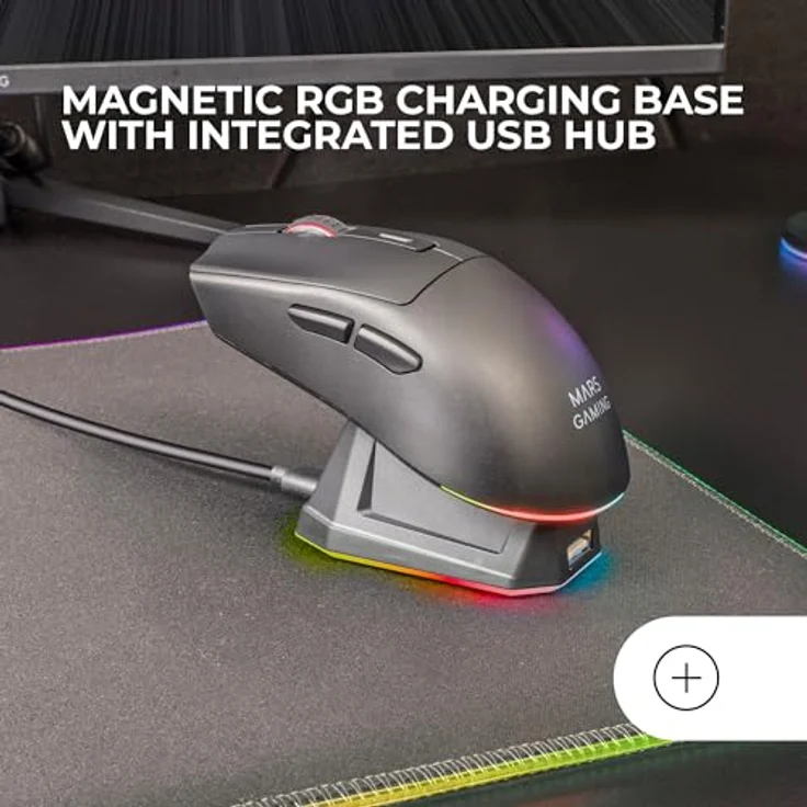 Mars Gaming MM-T3, Ultralight Kabellose Maus mit 14400 DPI, Bluetooth 5.0 + 2.4 GHz + Kabel, RGB-Ladestation, Schwarz – Bild 4
