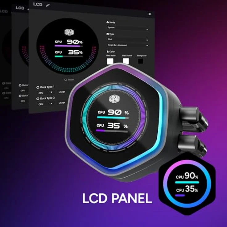 Cooler Master MasterLiquid 240 Atmos II LCD, leistungsstarker CPU Wasserkühler mit 2,4-Zoll-LCD-Display, Schwarz – Bild 5