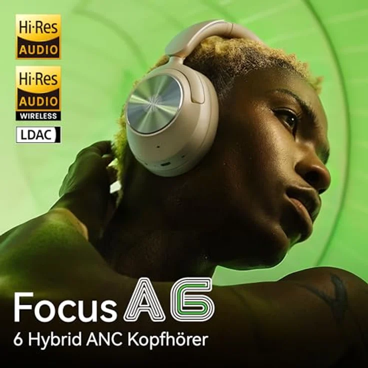 OneOdio Focus A6, Hybrid Active Noise Cancelling Over-Ear Kopfhörer mit 75h Spielzeit, LDAC Hi-Res Sound, Bluetooth 6.0, App-Steuerung und Dual-Mikrofon für klare Gespräche – Bild 2